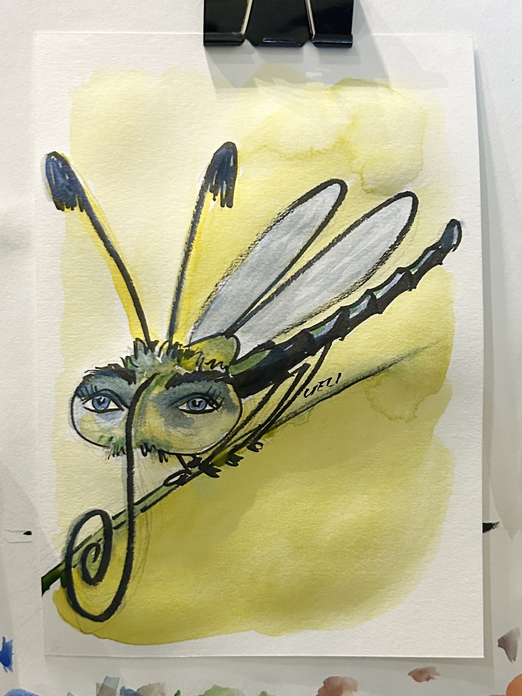 Drawing of a person as an insect