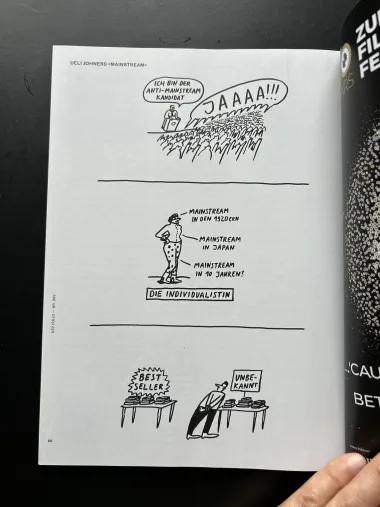 Photo a magazine spread showing 3 cartoons 