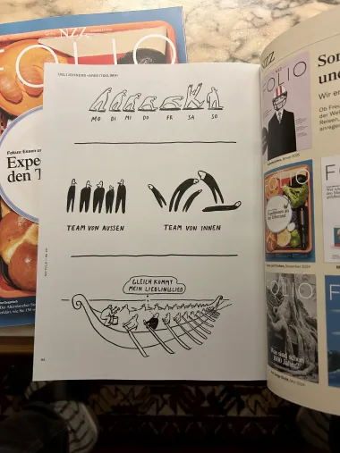 Photo a magazine spread showing 3 cartoons 