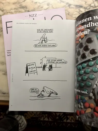 Photo a magazine spread showing 3 cartoons 