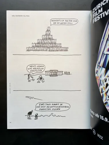 Photo a magazine spread showing 3 cartoons 